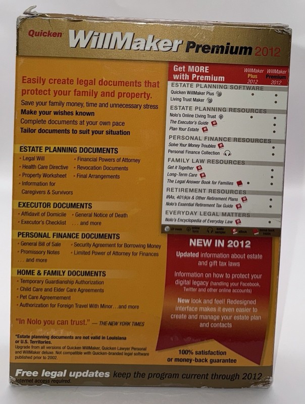 Will Maker Premium 2012 Quicken NOLO Estate Planning Will Powers of Attorney New gallery