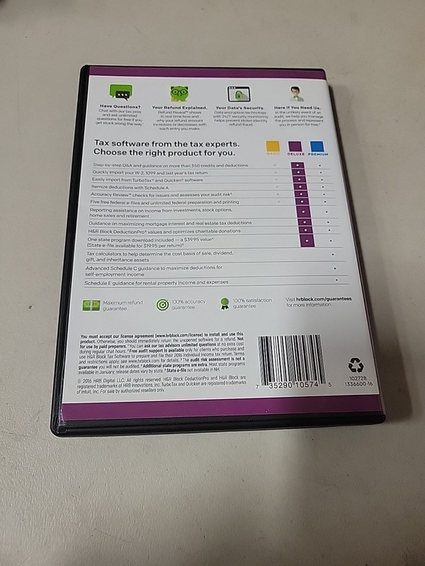 GENUINE 2016 H & R Block Deluxe Tax Software Homeowners/Investors Federal State gallery