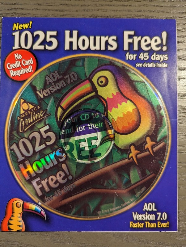 AOL CD – Toucan Jungle – Version 7.0 – 1025 Hours 45 Days Free – Vintage New