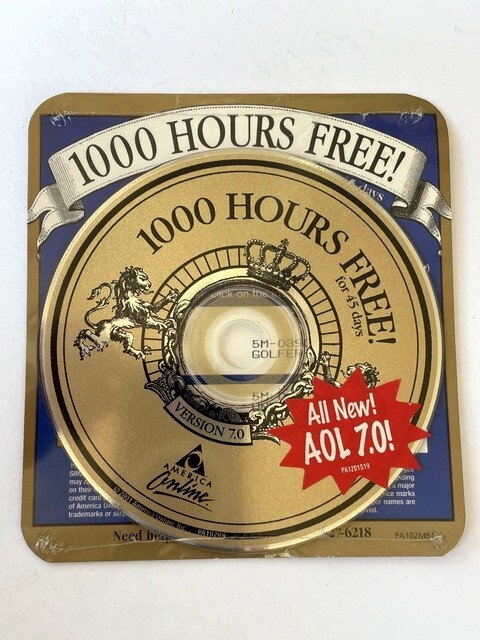 Vintage AOL 7.0 1000 Hours for 45 Days Free Trial CD Sealed👀