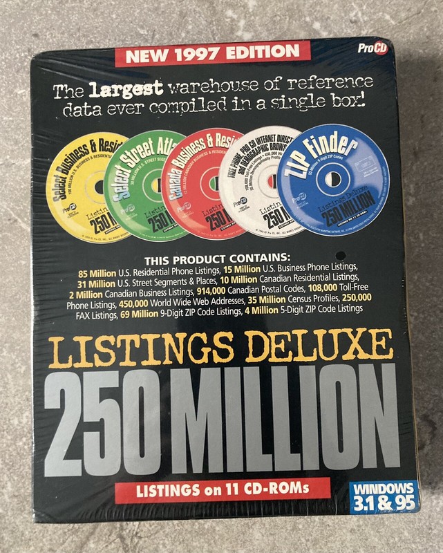 1997 MEGA RARE USA 250 MILLIONS LISTINGS DELUXE ON 11 CD ROMS BY ACXIOM CO PROCD gallery
