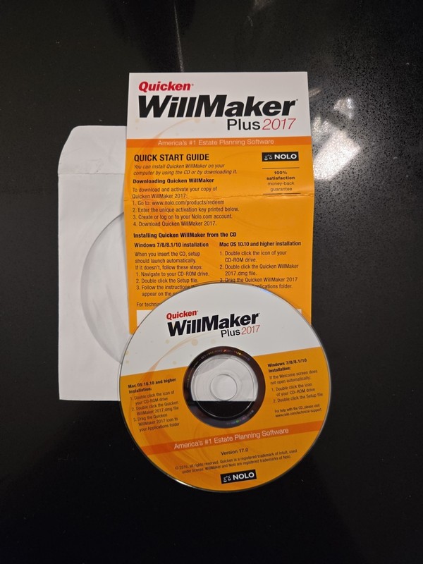 Quicken Willmaker Plus 2017 Version 17.0 NOLO- CD