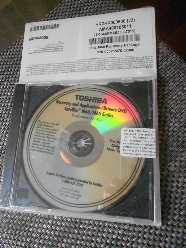 TOSHIBA RECOVERY & APPLICATION 2005 DRIVERS SEALED DVD SATELITE M60/M65 SERIES