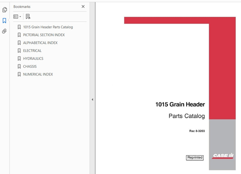 CASE IH 1015 GRAIN HEADER PARTS CATALOG MANUAL On CD