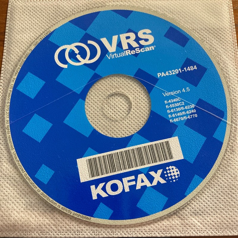Kofax VRS Version 4.5 for Fujitsu Scanner – THE CD-ROM Installation Disc