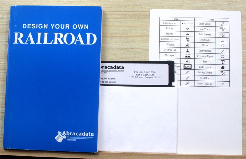 1992 IBM/PC DOS Abracadata DESIGN YOUR OWN RAILROAD 5.25″ Floppy Disc w/Manual