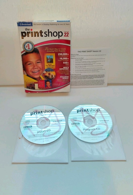 Print Shop Version 22 (PC) with box and 2 CD’s Broderbund