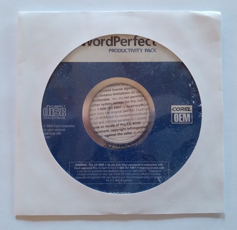 Corel OEM WordPerfect Productivity Pack for Windows CD-ROM (2003) w/Install Key.