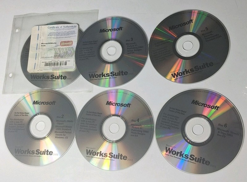 Microsoft Works Suite Software 2001 Complete 6 Discs With Product Key