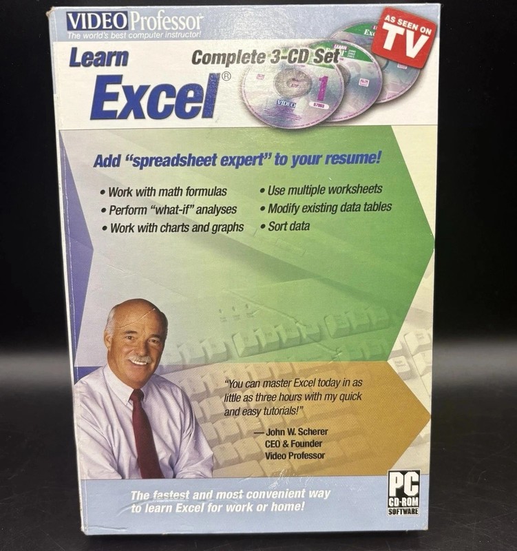Video Professor / Learn Excel 2002/ Excel Tips & Tricks / 3 discs NEVER USED