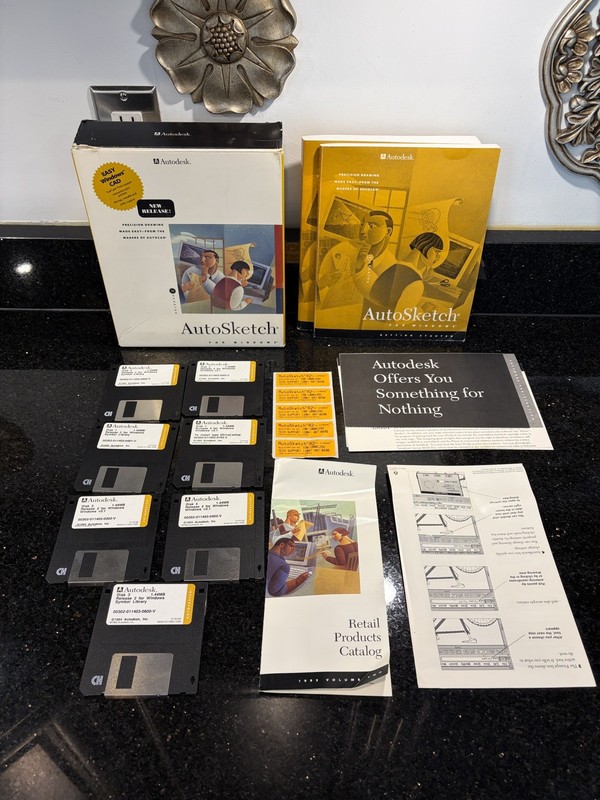 Rare Autodesk Autosketch CAD for Windows Original Software 3.5″ Floppy Disk 1994