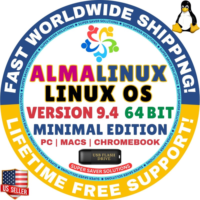 AlmaLinux OS 9.4 USB Flash Drive | MINIMAL EDITION | AMD64 | MAC/PC | Alma Linux