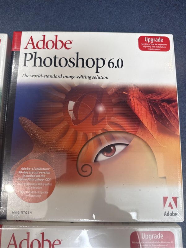 Lot x6: Adobe New Sealed Photoshop Illustrator Acrobat Ver 5 6 7 8 10 Mac gallery