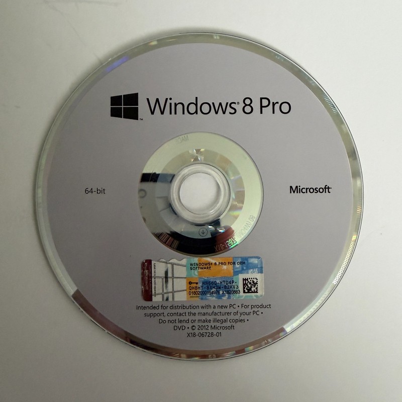 Microsoft Windows 8 Professional Full 64-Bit DVD Recovery Disc ~ No Product Key