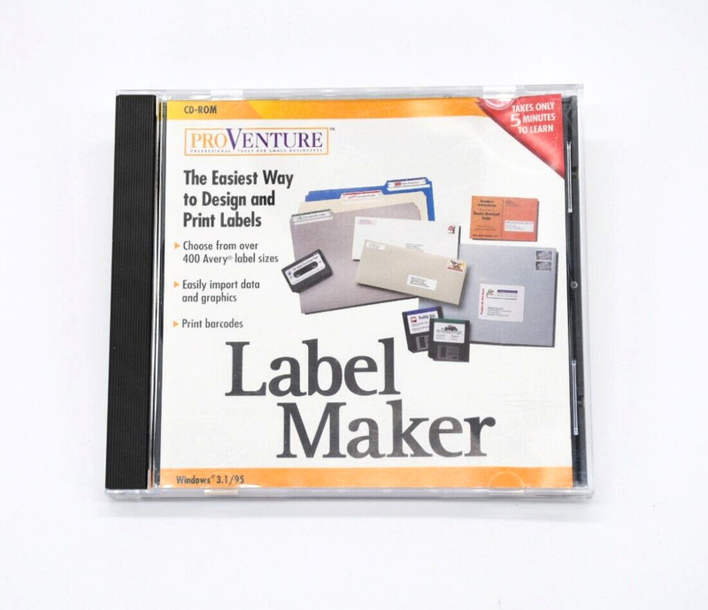 Vintage ProVenture Label Maker Software Windows 3.1 / 95 CD-ROM – 1999