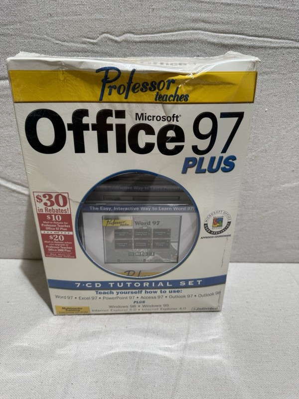 Professor Teaches Microsoft Office 97 Plus 7 CD Set New Sealed Vintage