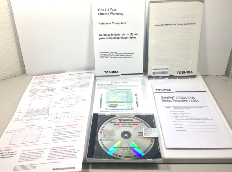 Toshiba Manuals & Recovery KIT Applications/Drivers DVD Satellite U200/U205 CD