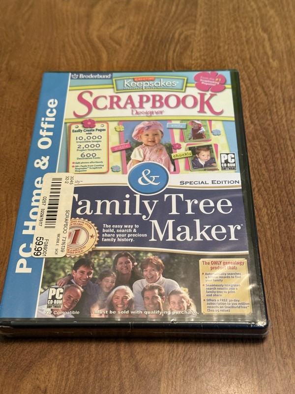 Broderbund Family Tree Maker & Scrapbook Designer Win XP CD-ROM Software NEW