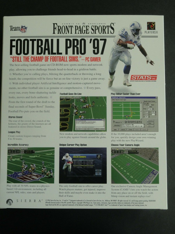 FRONT PAGE SPORTS FOOTBALL PRO BARRY SANDERS -WINDOWS 95 PC GAME CD ROM BIG BOX gallery