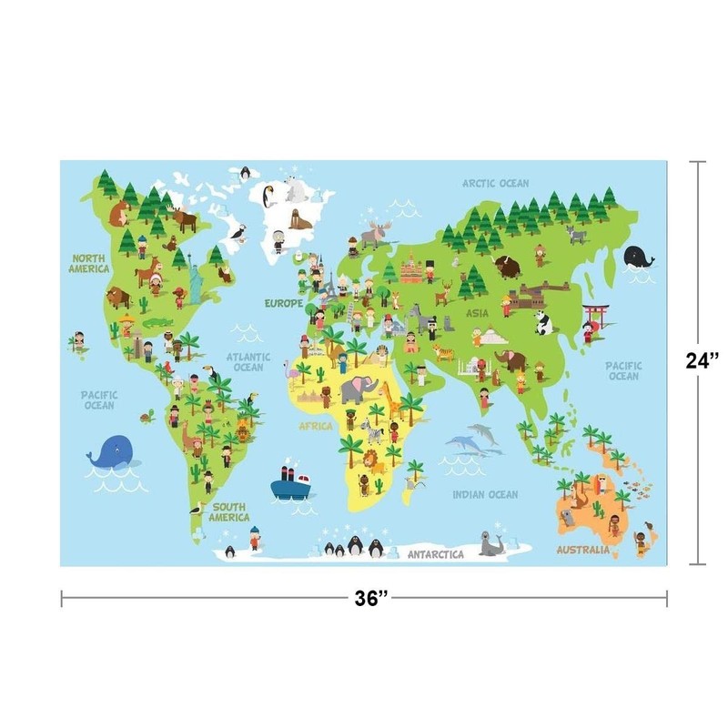 Poster Foundry Cartoon World Map Children Animals Monuments Educational Travel gallery
