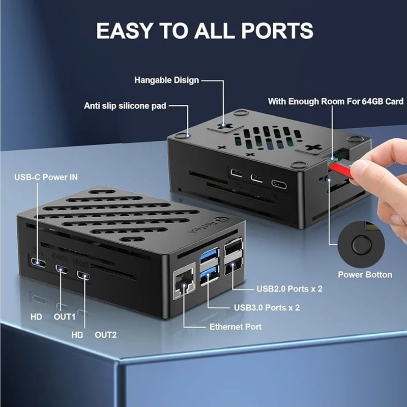 RasTech Raspberry Pi 5 16GB Kit 64GB Edition with Active Cooler,GaN 27W 5.1V5... gallery