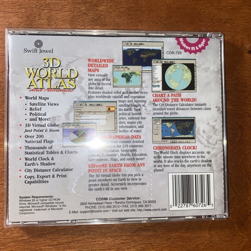 3D World Atlas and Almanac (Swift Jewel, Windows 95, PC-CD, 1999, CDR 726 D1) gallery
