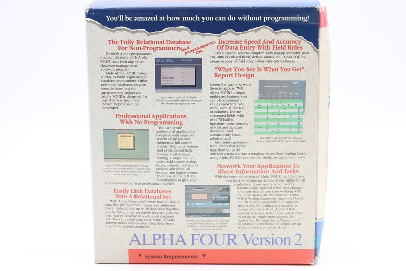 Alpha Four Database for Non-Programmers Version 2 Full Version Rare RETAIL BOX gallery