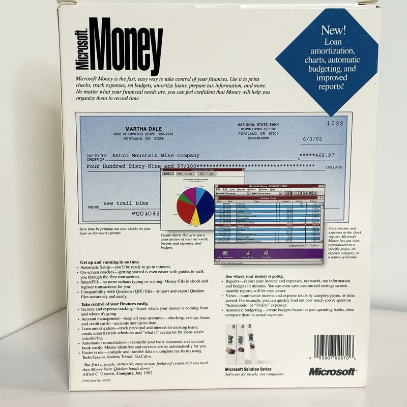 Microsoft Money 2.0 Personal Finance Software Budget Organize Tax W/ Disks 1992 gallery