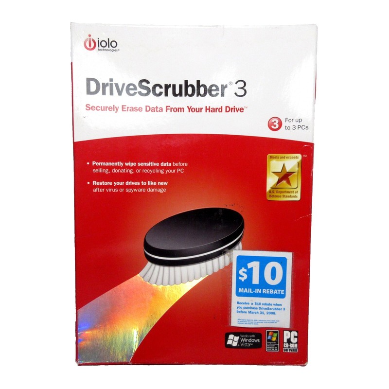 iolo Drive Scrubber 3 Remove Sensitive Data for up to 3 PCs Military Grade