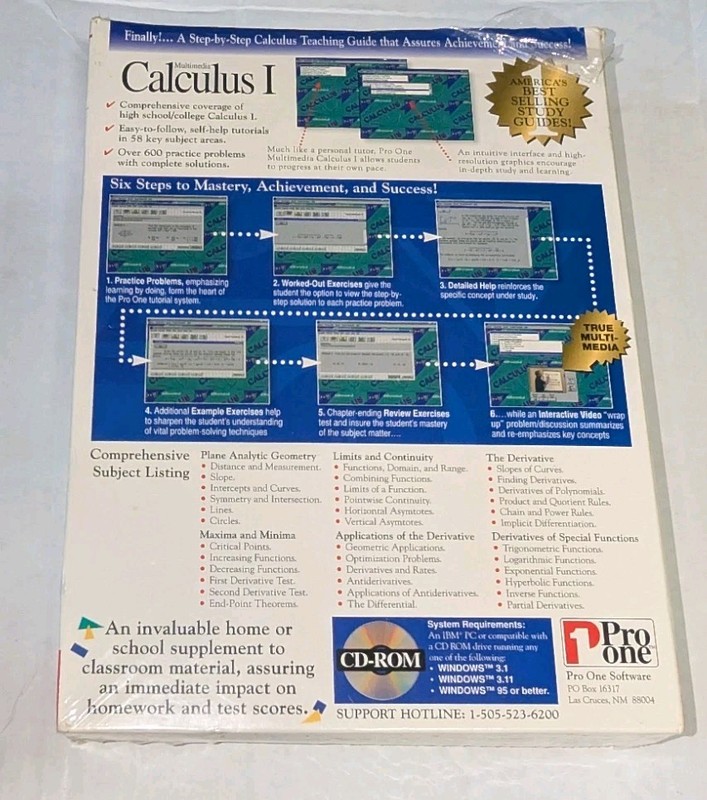 NEW MULTIMEDIA CALCULUS 1 PRO ONE CD ROM EDUCATION MATH MULTIMEDIA WINDOWS gallery