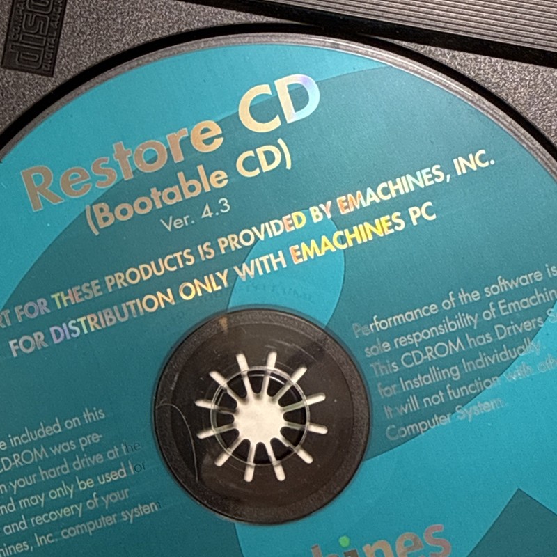 eMACHINES ETOWER 500IS RESTORE CD VER. 3.6 BOOTABLE CD gallery