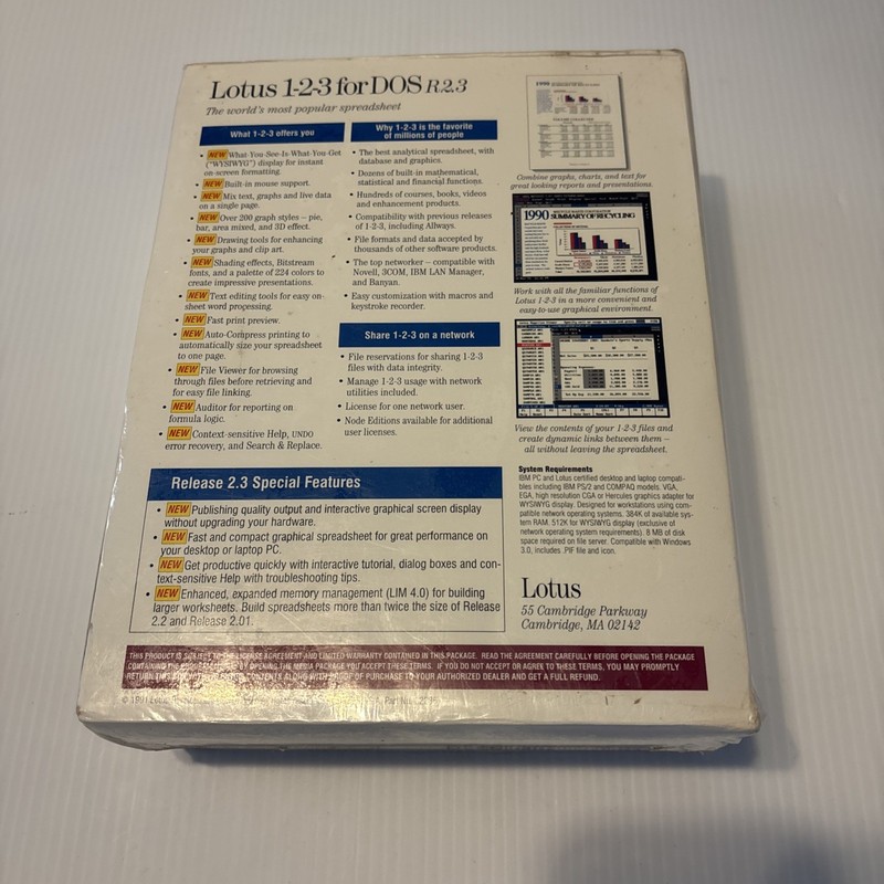 LOTUS 1-2-3 Spreadsheet FOR DOS RELEASE 2.3 1991 - NEW / SEALED gallery