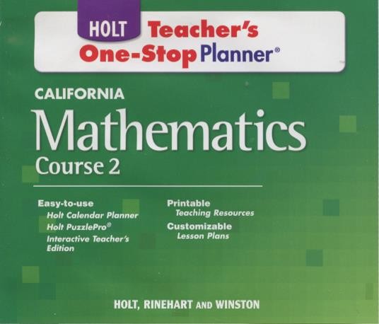Holt California Mathematics: Teacher’s One-Stop Planner Course 2 PC MAC CD teach
