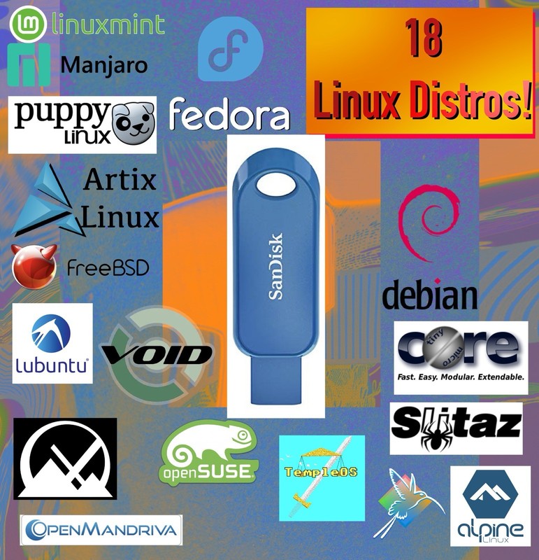 18 in 1 Bootable USB Linux Mint, Debian, Fedora, Lubuntu, Artix, FreeBSD, Puppy