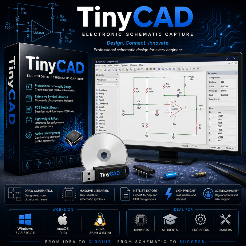 TinyCAD Schematic Capture PCB Circuit Diagram Design Software | USB CD Mac Linux