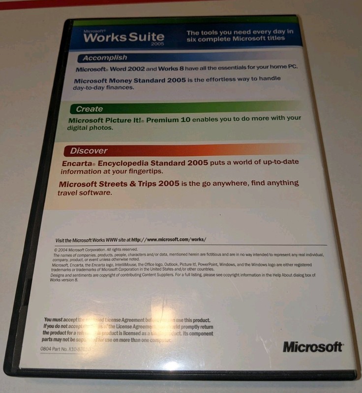 Microsoft Works Suite 2005 Software WORD 2002, WORKS 8, Picture It Premium *READ gallery