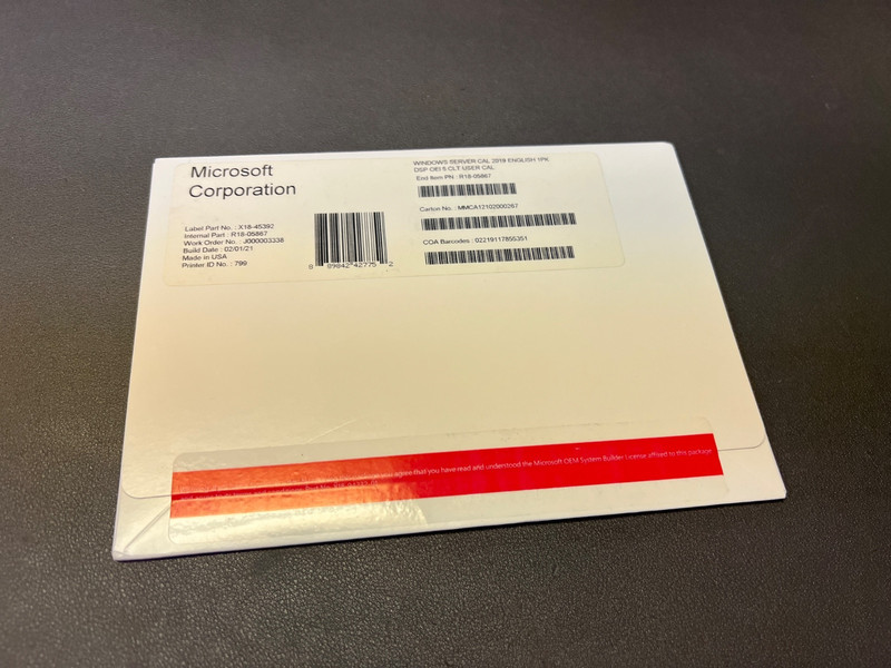Microsoft Windows Server 2019 – 5 User Cal License – OEM (R18-05867)