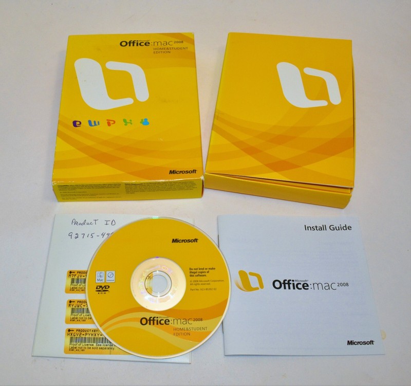 Microsoft Office Mac 2008 Home & Student Edition FULL RETAIL w 3 Keys GZA00006