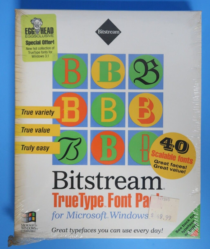 Bitstream TrueType Microsoft Windows 1992 PC Computer Program Software (New)