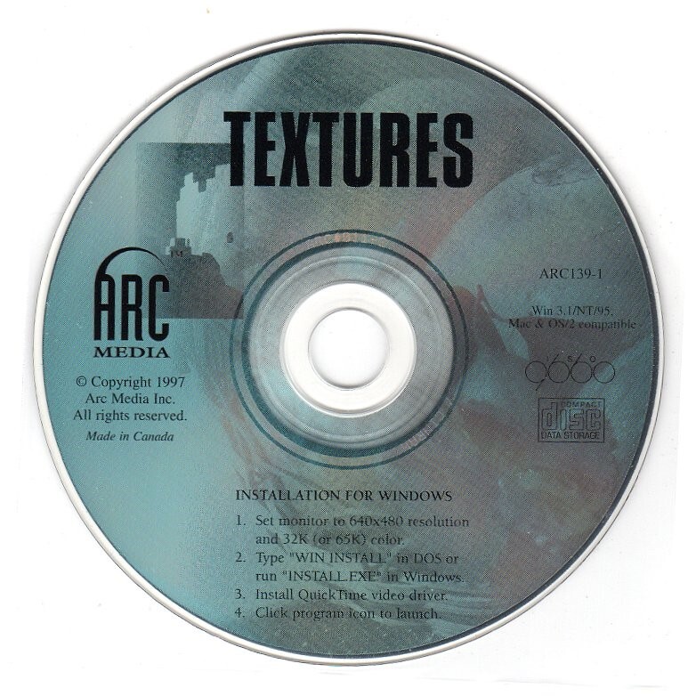 Arc Media: TEXTURES (CD, 1997) Windows 3.1/NT/95, Mac & OS/2 – NEW CD in SLEEVE