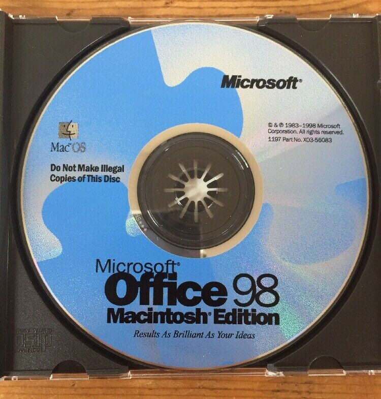 Vintage 1998 Office 98 Suite Macintosh Mac OS Edition X03-56083 Installation CD