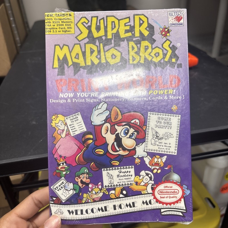 NEW RARE Super Mario Bros Print World IBM Tandy 5.25" Disk Big Box Nintendo 1991
