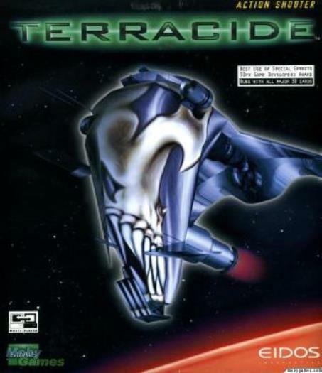 Terracide PC CD sci-fi rail 3D shooter game + puzzles fly vessel combat defense