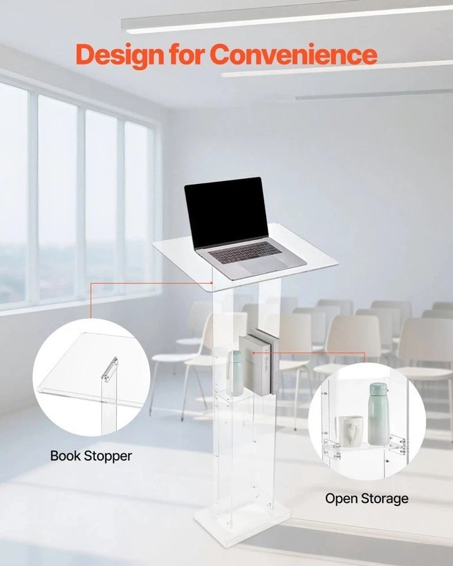Podium Stand, 50-Inch Acrylic Lectern, Portable Laptop Desk with Wide Reading gallery