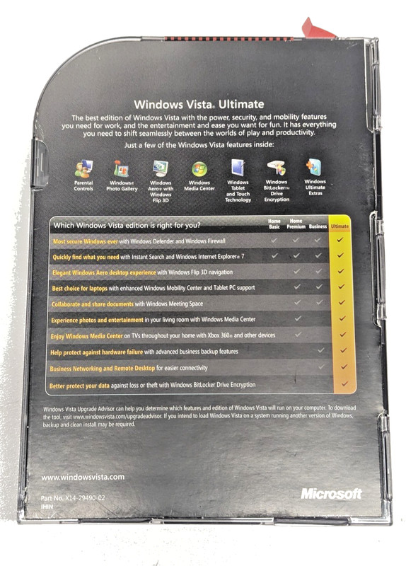Microsoft Windows Vista Ultimate w/SP1,SKU 66R-02261,Sealed Retail Package gallery