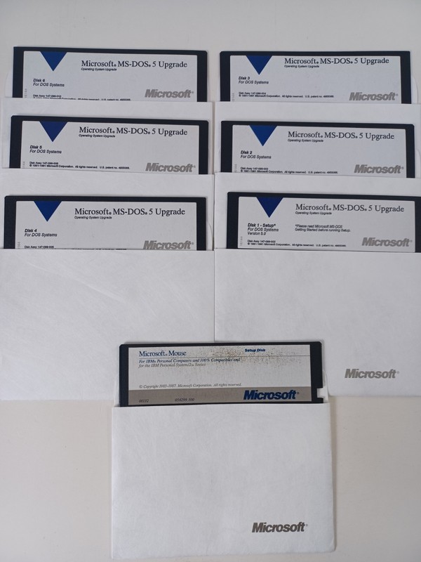 Vintage Microsoft MS-DOS 5 Upgrade 5.25″ (6) Floppy Disks + Mouse Setup Disk