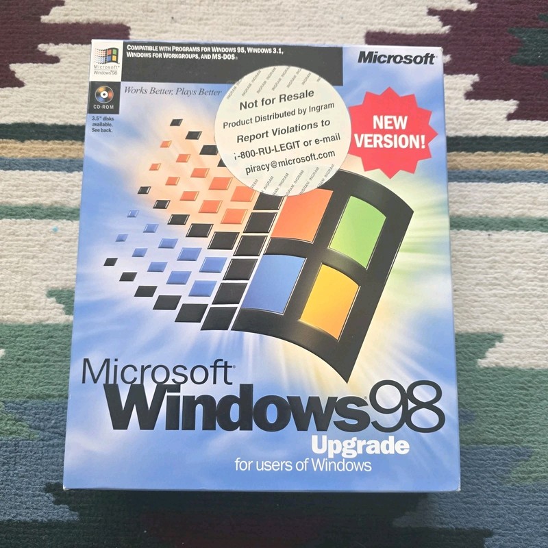 Microsoft Windows 98 Big Box Art Upgrade Vintage – No Disc