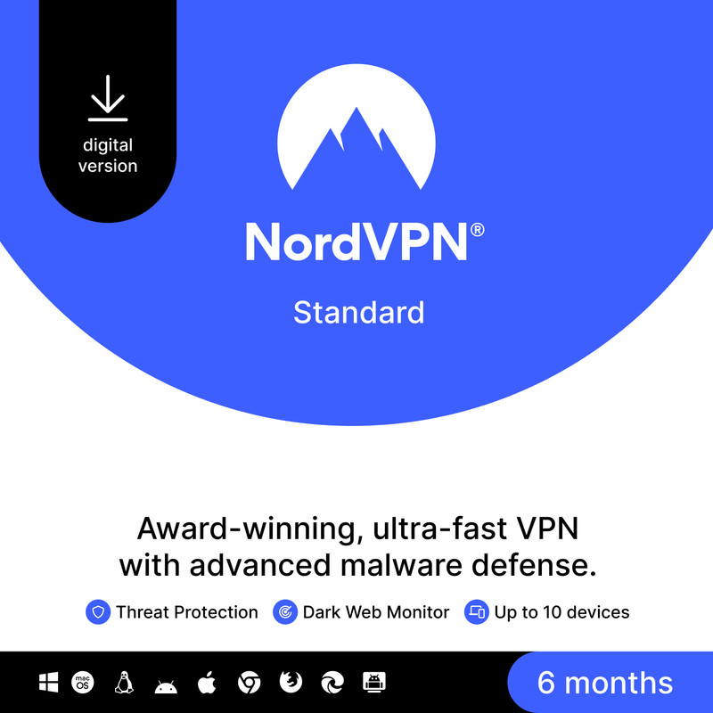 NordVPN Standard – 6-Month VPN & Cybersecurity Software for 10 Devices
