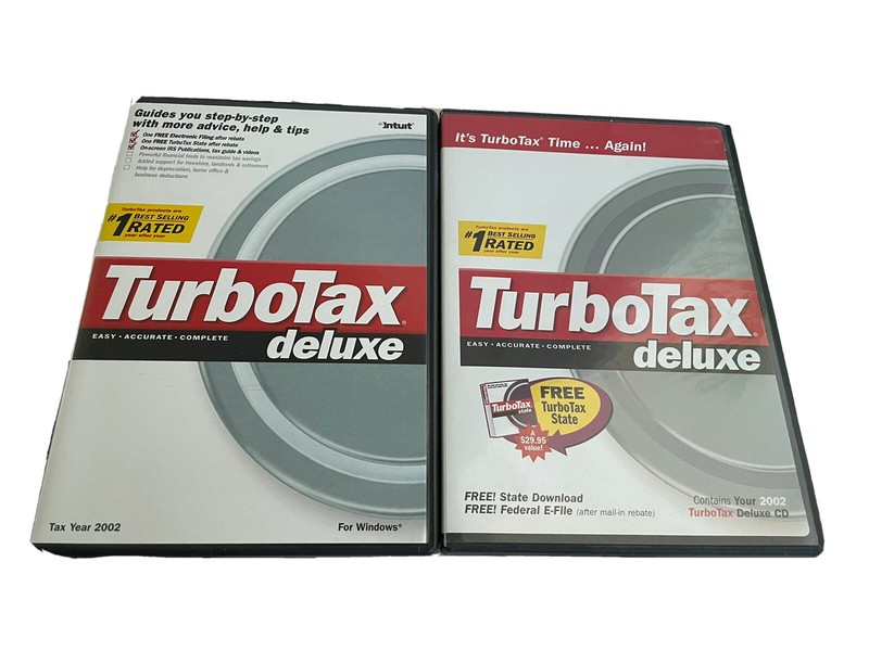 2 CDs Intuit TurboTax Deluxe Tax Year 2002 for Windows CD