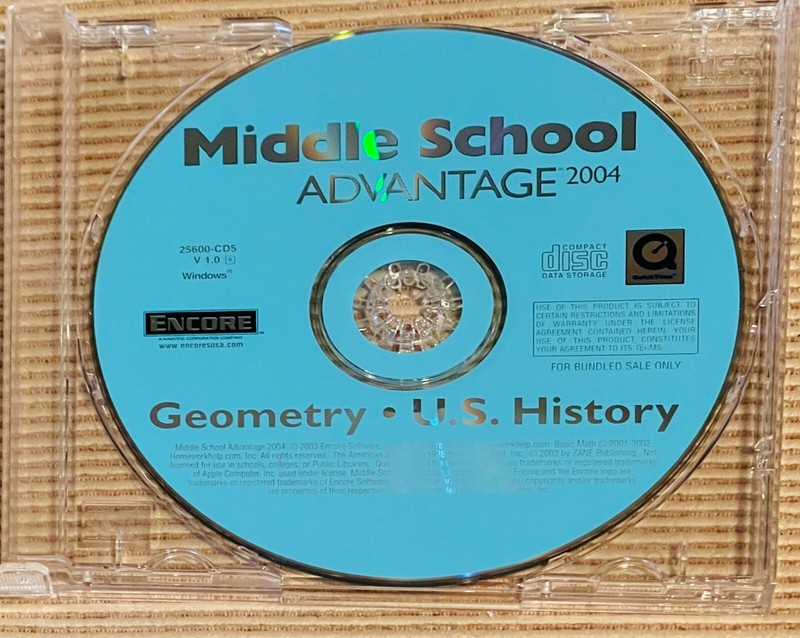 Middle School Advantage GEOMETRY + US HISTORY – 2004 CD for Windows – New